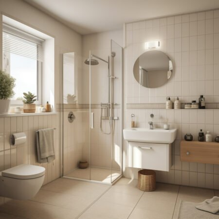 Entryway and bathroom